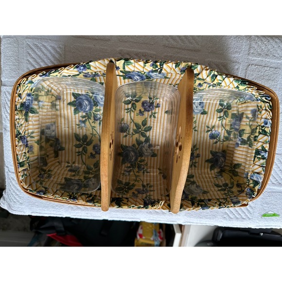 Longaberger Basket with Liners & Protectors - Floral Fabric, Wood Dividers‎ VGUC - Picture 1 of 16